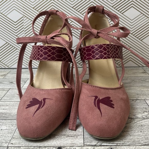 Pink Custom Embellished Ankle Tie Heels - Picture 4 of 7